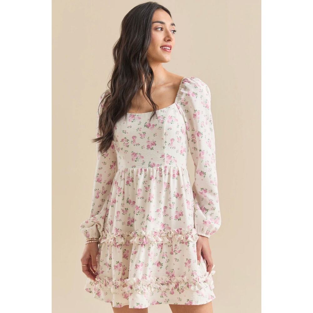 Altar'd State Ellie Floral Mini Dress Cottagecore Coquette Fairy Milkmaid Sz S